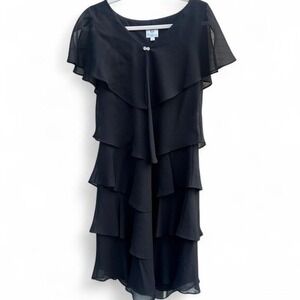 Patra Black Ruffled Tiered Midi Dress - Women's Size‎ 8